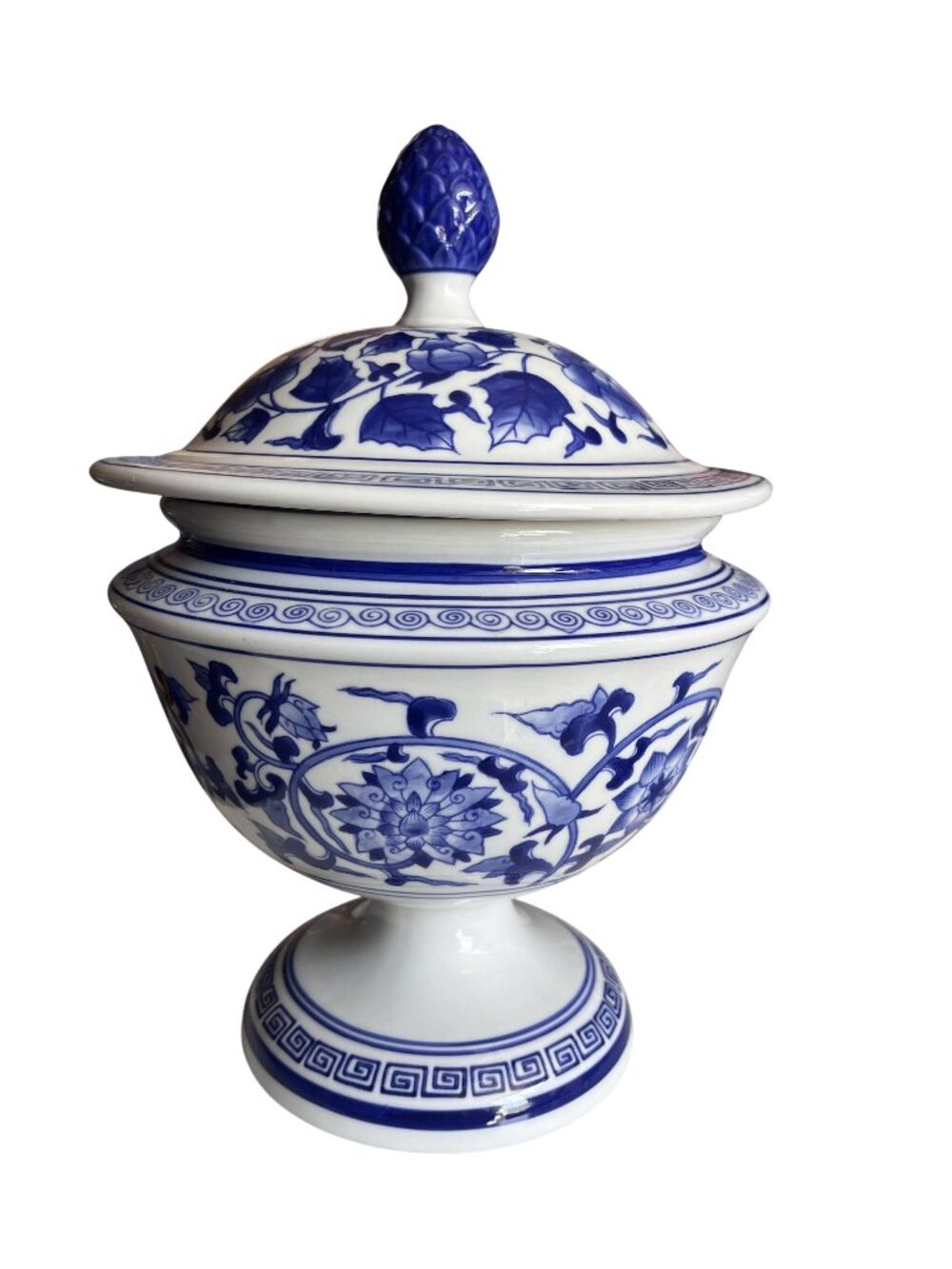 Vintage Bombay Company Blue White Urn Jar With Lid